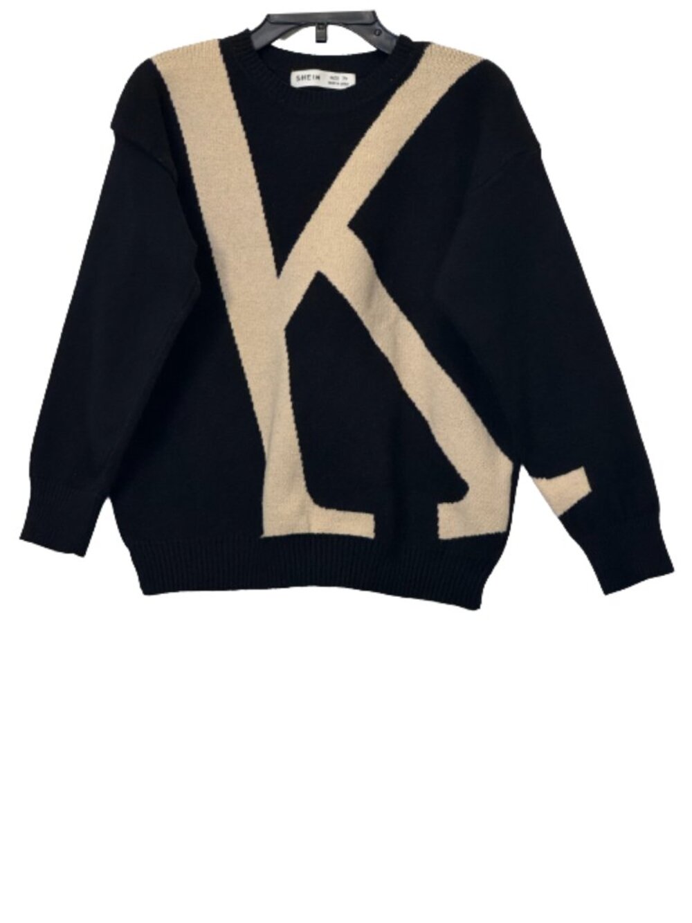SHEIN Kids Black & Beige Graphic Knit Sweater – Size 7Y